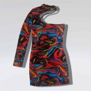 Vibrant Abstract One-Shoulder Dress